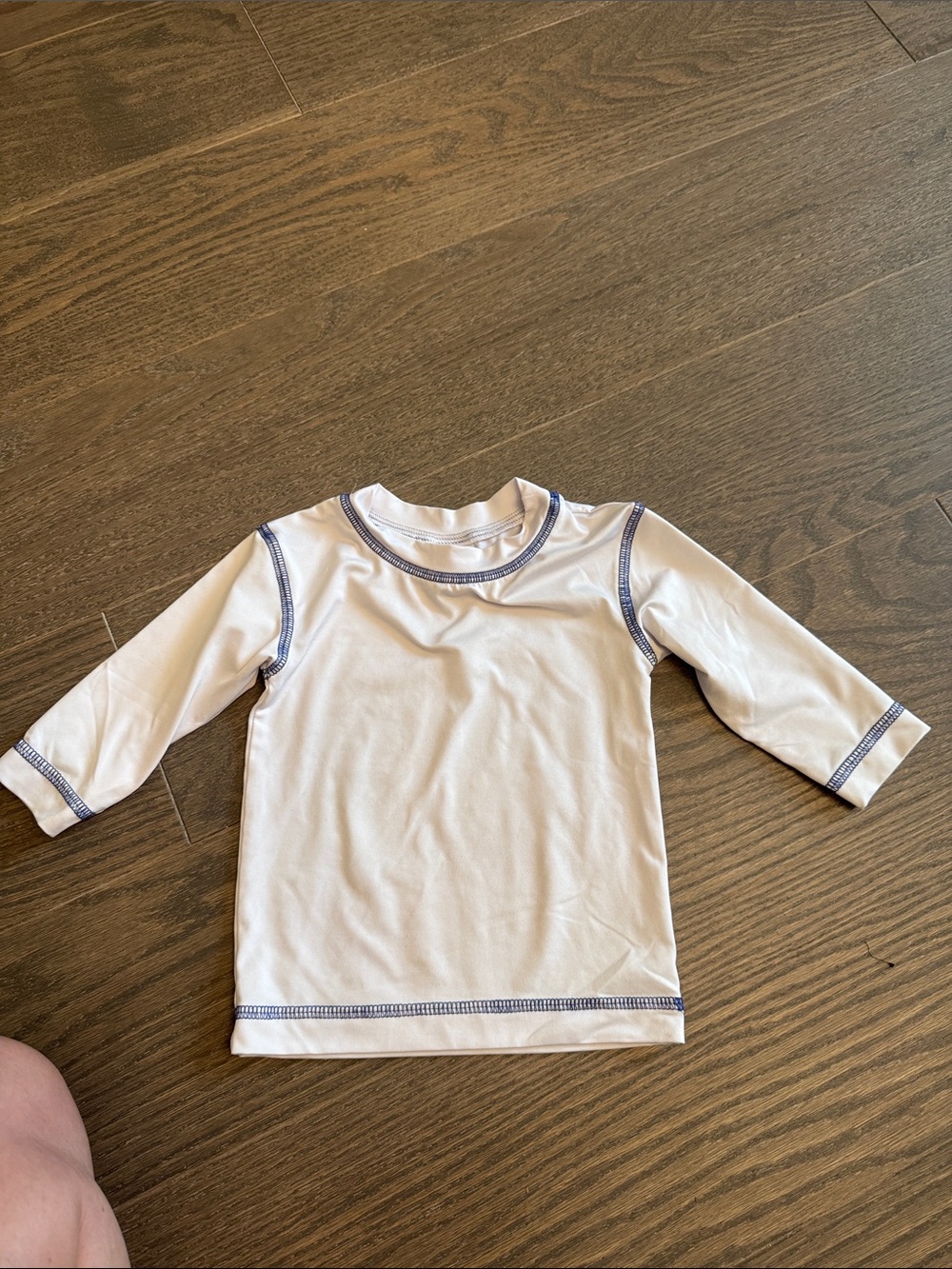 Florence Eiseman White Long-Sleeve Top with Navy Trim